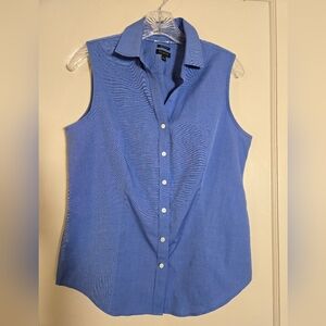 Talbots Women's Button Down Blue Sleeveless Shirt